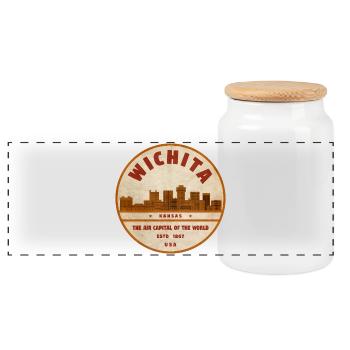 Wichita Vintage Abzeichen Luftkapital - Panorama Keksdose mit Holzdeckel - Weiß - Vorne