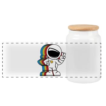 Astronaute épris de paix - Mignon Signe de la paix Spaceman - Boîte à biscuits avec couvercle en bois - blanc - Devant