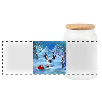 Cute little reindeer in a winter landscape - Panoramic Cookie Jar with Wooden Lid - white - Front