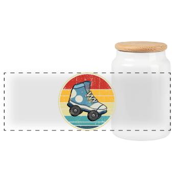 Retro Sunset Roller Skate Circle - Panoramic Cookie Jar with Wooden Lid - white - Front