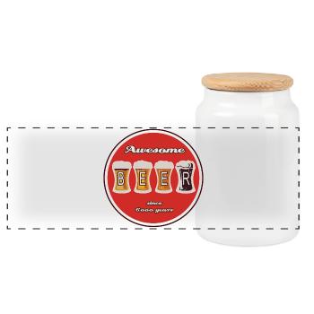 Beer Logo - Panoramic Cookie Jar with Wooden Lid - white - Front