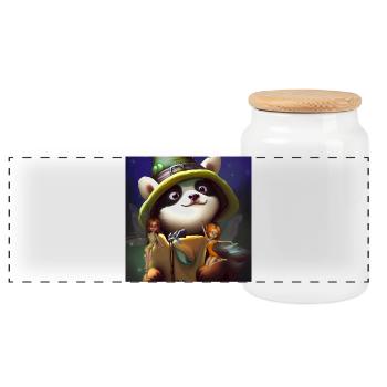 Cute panda with little fairies - Panoramic Cookie Jar with Wooden Lid - white - Front
