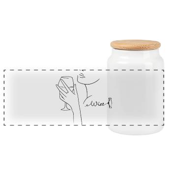 Linienkunst Weinglas Silhouette - Panorama Keksdose mit Holzdeckel - Weiß - Vorne