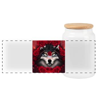 Wunderbarer Wolf mit Blumen. - Panorama Keksdose mit Holzdeckel - Weiß - Vorne