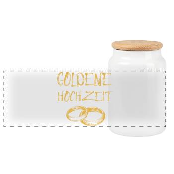 Goldene Hochzeit Text Goldene Eheringe - Panorama Keksdose mit Holzdeckel - Weiß - Vorne