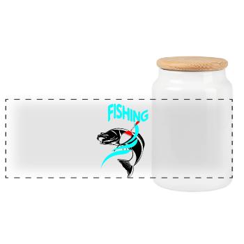 Fishing - Panoramic Cookie Jar with Wooden Lid - white - Front