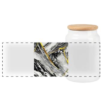 Marble Black Gold Natural Stone - Panoramic Cookie Jar with Wooden Lid - white - Front