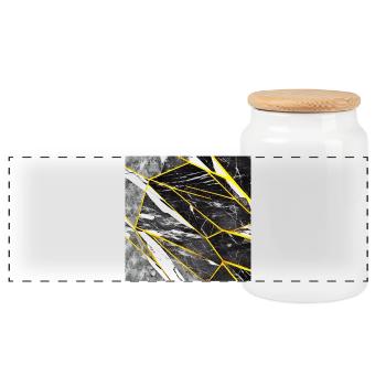Black Gold Faux Marble - Panoramic Cookie Jar with Wooden Lid - white - Front