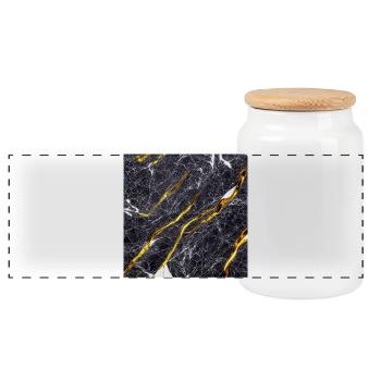Marble Black Gold Texture - Panoramic Cookie Jar with Wooden Lid - white - Front