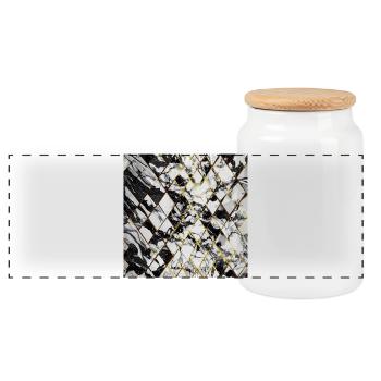 Marble Black White Gold Geometric Mosaic - Panoramic Cookie Jar with Wooden Lid - white - Front