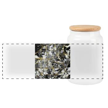 Marble Black Gold Geometric Pattern - Panoramic Cookie Jar with Wooden Lid - white - Front