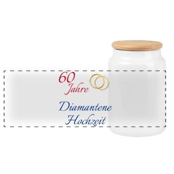 60 Jahre Diamantene Hochzeit Text rot blau gold - Panorama Keksdose mit Holzdeckel - Weiß - Vorne