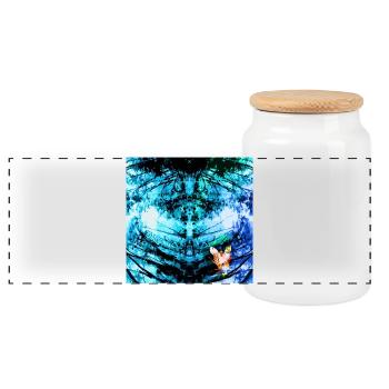 Blue Psychedelic Butterfly - Panoramic Cookie Jar with Wooden Lid - white - Front
