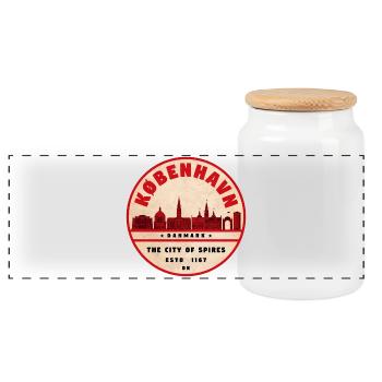 København Retro City Silhouette - Panoramic Cookie Jar with Wooden Lid - white - Front