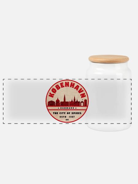 Copenhagen Skyline Vintage Seal - Panoramic Cookie Jar with Wooden Lid - white