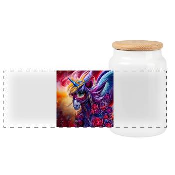Wunderbares buntes Einhorn mit Blumen. - Panorama Keksdose mit Holzdeckel - Weiß - Vorne