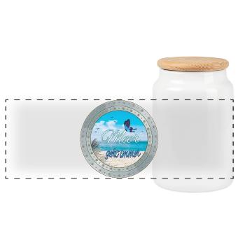 Meer geht immer – Strandlook - Panorama Keksdose mit Holzdeckel - Weiß - Vorne