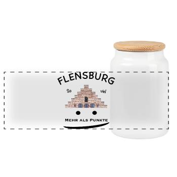 Flensburg Nordertor, so viel mehr als Punkte - Panorama Keksdose mit Holzdeckel - Weiß - Vorne