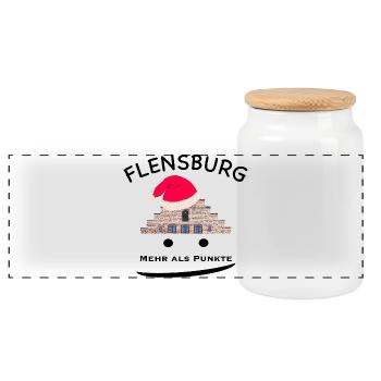 Weihnachten Flensburg Nordertor, ,mehr als Punkte - Panorama Keksdose mit Holzdeckel - Weiß - Vorne