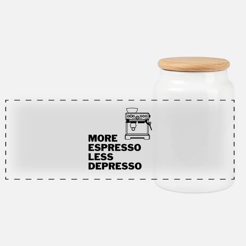 MORE ESPRESSO LESS DEPRESSO - Panorama Keksdose mit Holzdeckel - Weiß