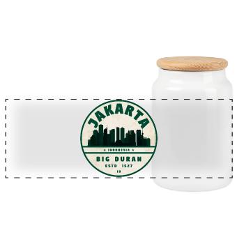 Jakarta Skyline Vintage Badge - Panoramic Cookie Jar with Wooden Lid - white - Front