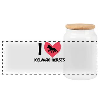 Icelandic Horses I Love Horses Heart Statement - Panoramic Cookie Jar with Wooden Lid - white - Front