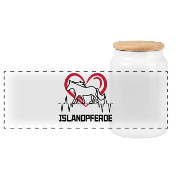 Horse Love Heart Icelandic Horses Stallion - Panoramic Cookie Jar with Wooden Lid - white - Front