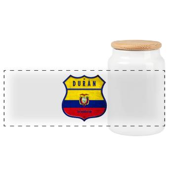 Durán Ecuador Wappen Flaggen Design - Panorama Keksdose mit Holzdeckel - Weiß - Vorne