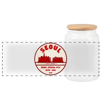 Seoul Skyline Vintage Emblem - Panoramic Cookie Jar with Wooden Lid - white - Front