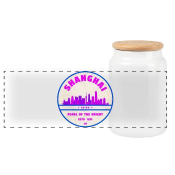 Shanghai China Skyline Badge - Panorama Keksdose mit Holzdeckel - Weiß - Vorne