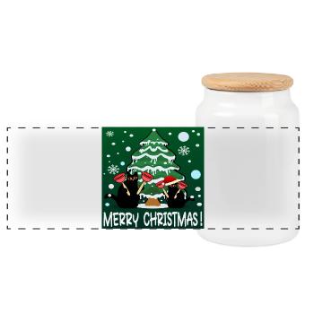 MERRY CHRISTMAS - FUNNY CATS - TOILET PLUNGER - Panoramic Cookie Jar with Wooden Lid - white - Front