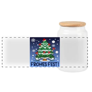 WEIHNACHTSTANNENBAUM ABFLUSSSAUGER KLEMPNER - Panorama Keksdose mit Holzdeckel - Weiß - Vorne