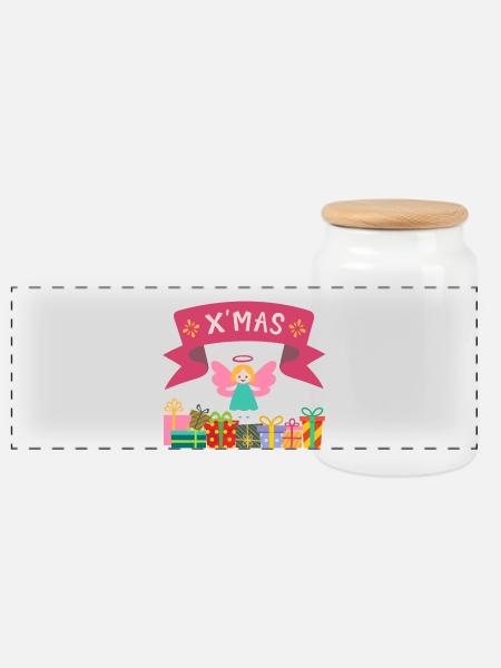 XMAS Engel mit Geschenken - Panorama Keksdose mit Holzdeckel - Weiß