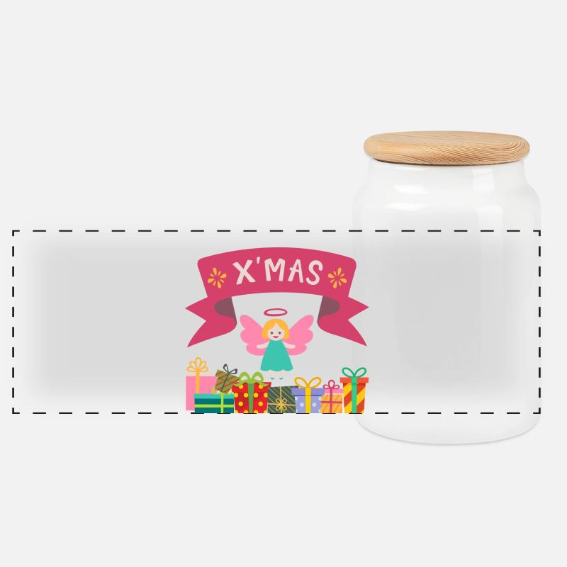 XMAS Engel mit Geschenken - Panorama Keksdose mit Holzdeckel - Weiß