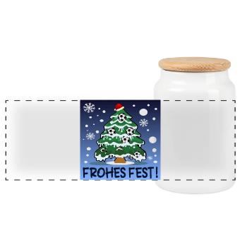 FROHES FEST - WEIHNACHTEN FUßBALL - Panorama Keksdose mit Holzdeckel - Weiß - Vorne