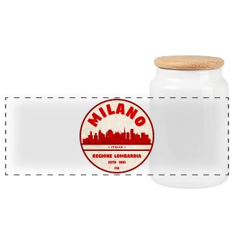 Milano Lombardia Retro Skyline - Panoramic Cookie Jar with Wooden Lid - white - Front