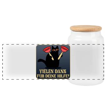 DANKE KATZEN SANITÄRANLAGEN KLEMPNER - Panorama Keksdose mit Holzdeckel - Weiß - Vorne