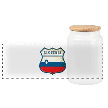 Slowenien Flaggen Wappen Design - Panorama Keksdose mit Holzdeckel - Weiß - Vorne