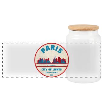 Paris City Lights Retro Badge - Panoramic Cookie Jar with Wooden Lid - white - Front