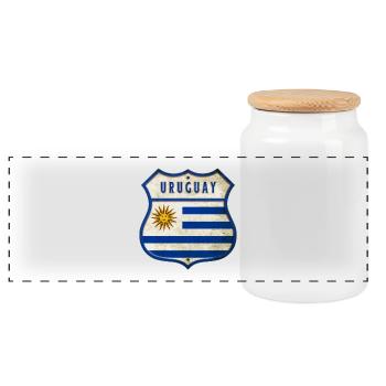 Uruguay flag coat of arms design - Panoramic Cookie Jar with Wooden Lid - white - Front