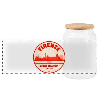 Florence Vintage City Seal - Panoramic Cookie Jar with Wooden Lid - white - Front