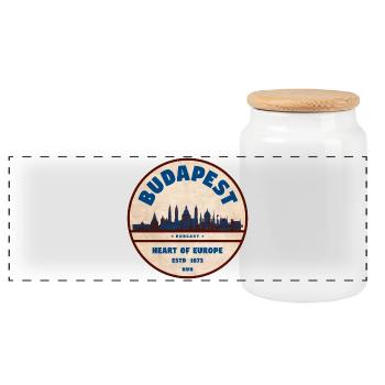 Budapest Herz Europas Vintage Badge - Panorama Keksdose mit Holzdeckel - Weiß - Vorne
