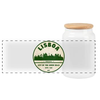Logo de la ville de la silhouette de Lisboa - Boîte à biscuits avec couvercle en bois - blanc - Devant