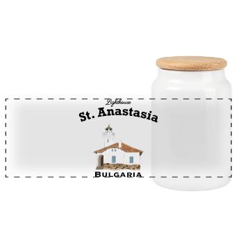 Bulgarien Leuchtturm Klosterinsel Sweta Anastasia - Panorama Keksdose mit Holzdeckel - Weiß - Vorne
