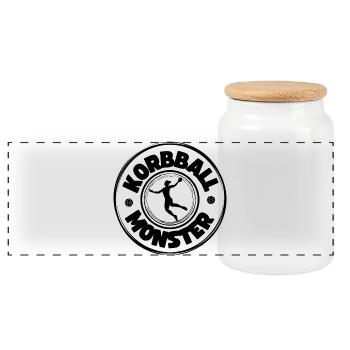 Korbball Monster (schwarze Schrift) - Panorama Keksdose mit Holzdeckel - Weiß - Vorne