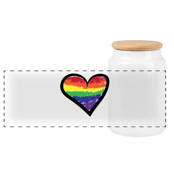 Rainbow Heart Bisexual Lgbt Sexuality Gay - Panoramic Cookie Jar with Wooden Lid - white - Front