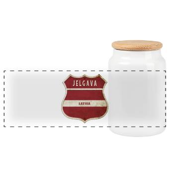 Jelgava Lettland Wappen Flaggen Design - Panorama Keksdose mit Holzdeckel - Weiß - Vorne