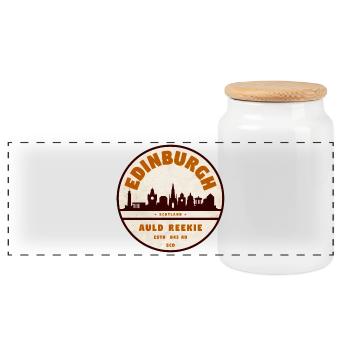 Edinburgh Skyline Retro Abzeichen - Panorama Keksdose mit Holzdeckel - Weiß - Vorne