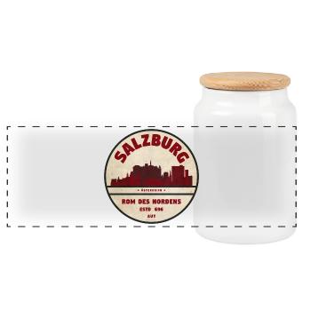 Salzburg Skyline Vintage Kreislogo - Panorama Keksdose mit Holzdeckel - Weiß - Vorne