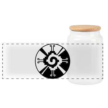 Galactic Butterfly Hunab Ku - aztec symbol - Panoramic Cookie Jar with Wooden Lid - white - Front